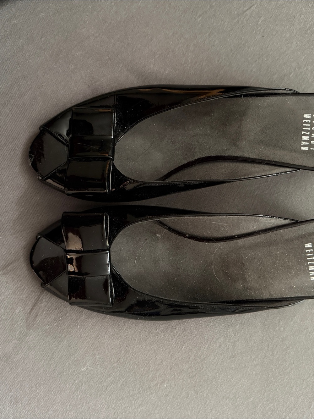 Stuart Weitzman Black Patent Bow-Trim Ballet Flats